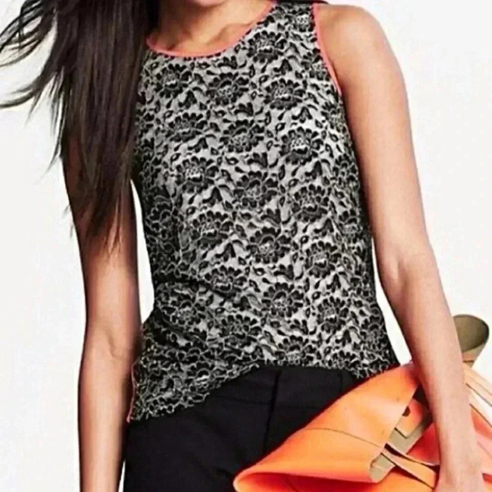 Banana Republic Black Lace Tank with Neon Trim